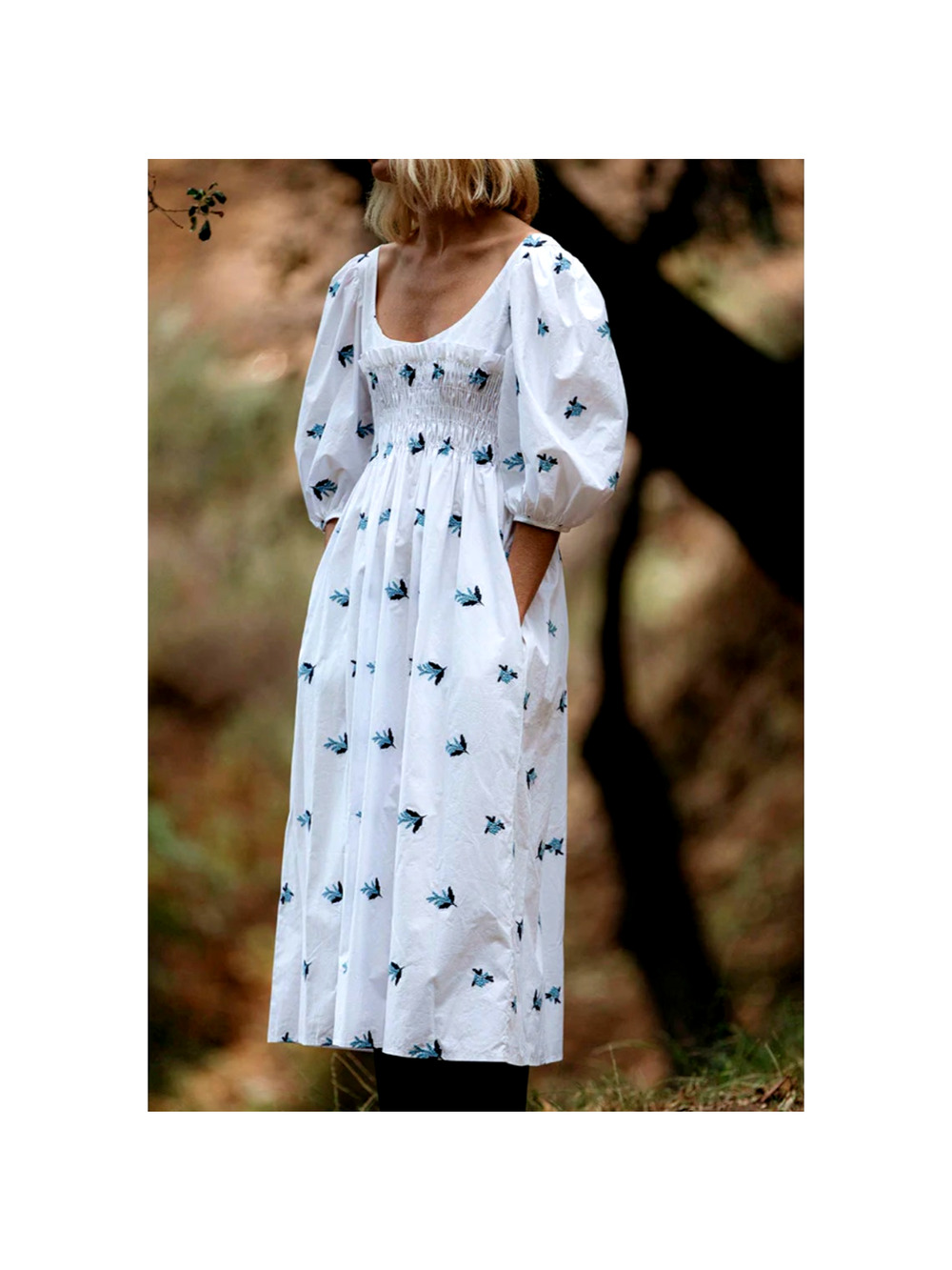Ciao Lucia Cornflower Veneto Midi Dress Puff Sleeve Smocked Cottagecore White 4